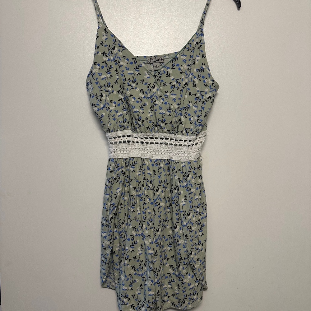 Blue Floral Romper with Lace Detail